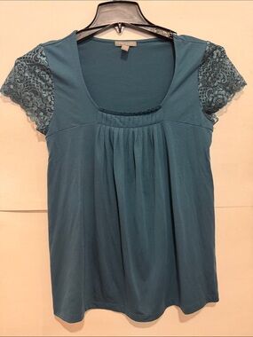 Apt. 9 Teal Scoop-Neck Top with Lace Cap Sleeves